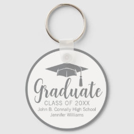 Chic Silver Grey Afstuderen Custom 2025 Afstuderen Sleutelhanger