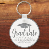 Chic Silver Grey Afstuderen Custom 2025 Afstuderen Sleutelhanger (Voorkant)