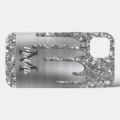 Chic Silver Grey Glitter Drift Monogram Roze Metaa Case-Mate iPhone Case (Achterkant (horizontaal))