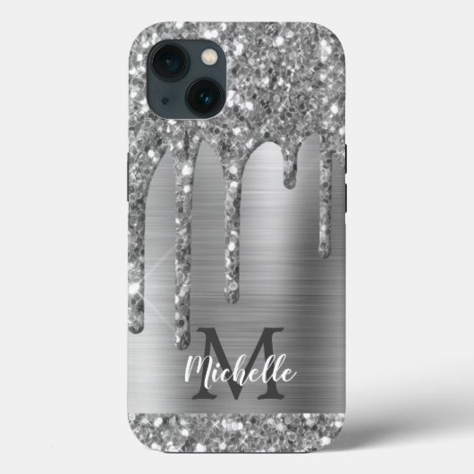 Chic Silver Grey Glitter Drift Monogram Roze Metaa Case-Mate iPhone Case (Achterkant)