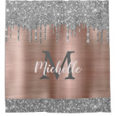 Chic Silver Grey Glitter drukt roze metalen monogr Douchegordijn (Voorkant)
