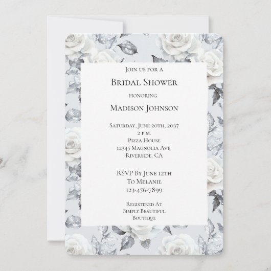 Chic Silver Grey White Rose Bloemen Vrijgezellenfe Kaart (Voorkant)