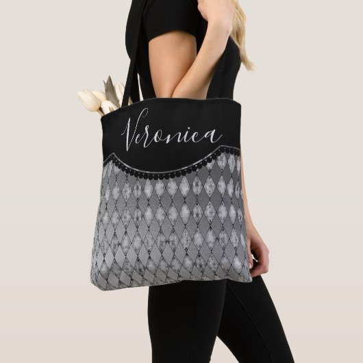 Chic Silver Harlequin gepersonaliseerde Canvas tas (Dichtbij)