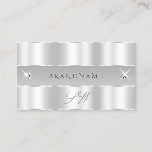 Chic Silver Light Grey Sparging Diamonds Initialen Visitekaartje (Voorkant)