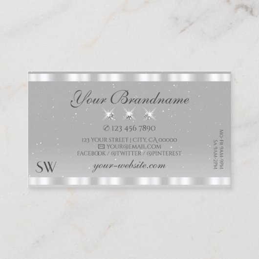 Chic Silver Light Grey Sparging Diamonds Monogram Visitekaartje (Achterkant)