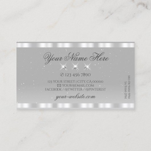 Chic Silver Light Grey Sparging Diamonds Stijlvol Visitekaartje (Achterkant)