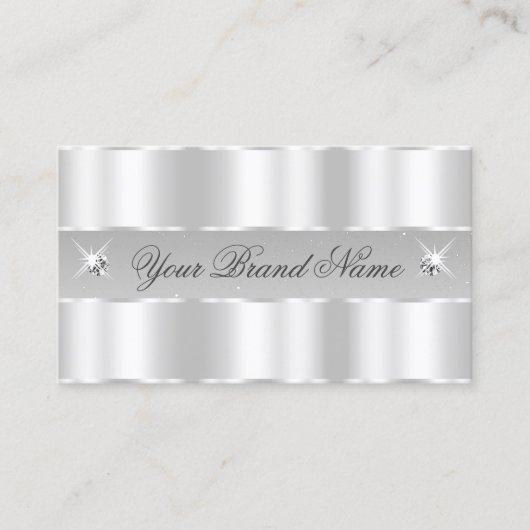 Chic Silver Light Grey Sparging Diamonds Stijlvol Visitekaartje (Voorkant)