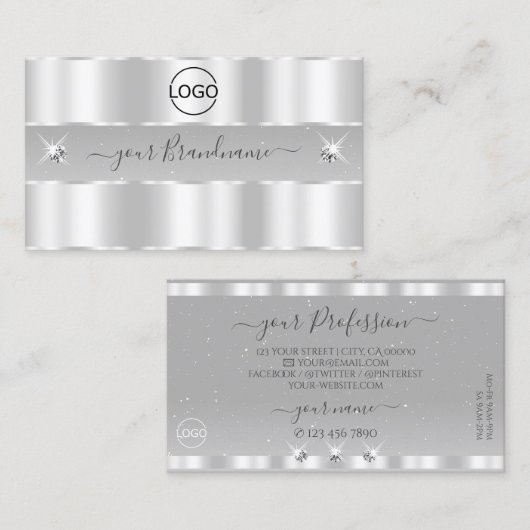 Chic Silver Light Grey Sparging Diamonds Voeg Logo Visitekaartje (Voorkant / Achterkant)