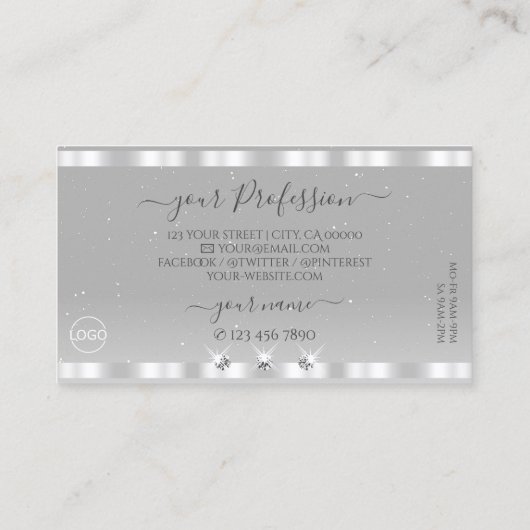 Chic Silver Light Grey Sparging Diamonds Voeg Logo Visitekaartje (Achterkant)
