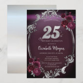 Chic Silver Lijst Bourgogne Rozen 25e verjaardag Kaart (Voorkant / Achterkant)