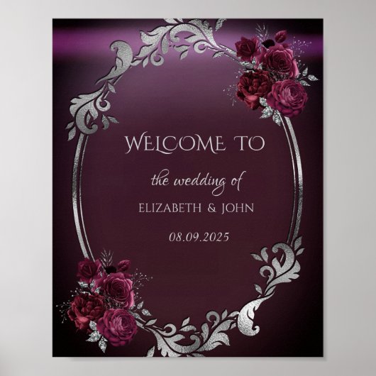 Chic Silver Lijst Bourgogne Rozen Poster (Voorkant)