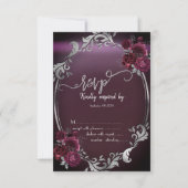 Chic Silver Lijst Bourgogne Rozen RSVP Kaart (Voorkant)