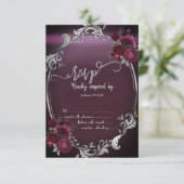 Chic Silver Lijst Bourgogne Rozen RSVP Kaart (Staand voorkant)