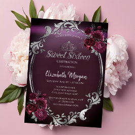 Chic Silver Lijst Bourgogne Rozen Sweet 16 Kaart