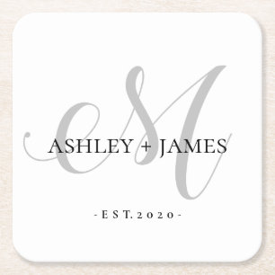 Chic Silver M Monogram de Naam van het Manuscript  Kartonnen Onderzetters