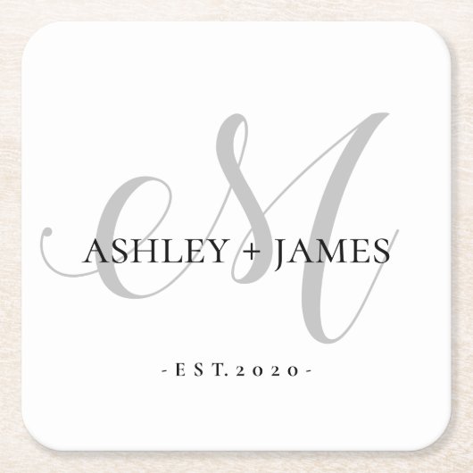 Chic Silver M Monogram de Naam van het Manuscript Kartonnen Onderzetters (Voorkant)