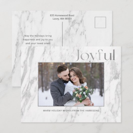Chic Silver Marble Joyful Typography Foto Briefkaart (Voorkant / Achterkant)