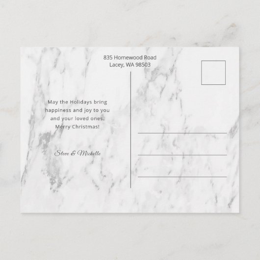 Chic Silver Marble Joyful Typography Foto Briefkaart (Achterkant)