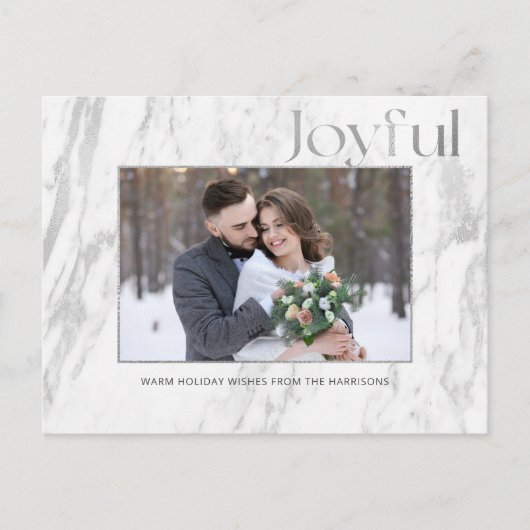 Chic Silver Marble Joyful Typography Foto Briefkaart (Voorkant)