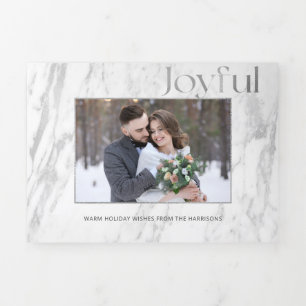 Chic Silver Marble Joyful Typography Foto Drieluik Wenskaart