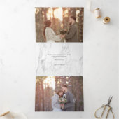 Chic Silver Marble Joyful Typography Foto Drieluik Wenskaart (Binnen)