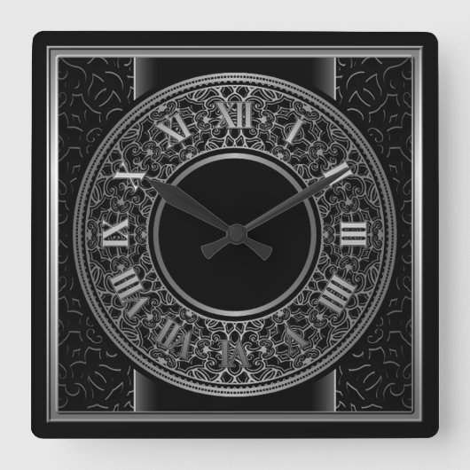 Chic Silver Medallion 2 Vierkante Klok (Voorkant)