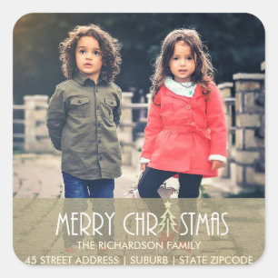 CHIC SILVER MERRY CHRISTMAS HOLIDAY FOTO ADDRESS VIERKANTE STICKER