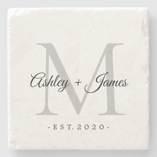Chic Silver Monogram Script Names WeddenDatum Stenen Onderzetter (Voorkant)