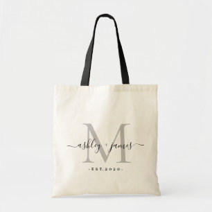 Chic Silver Monogram Script Names WeddenDatum Tote Bag
