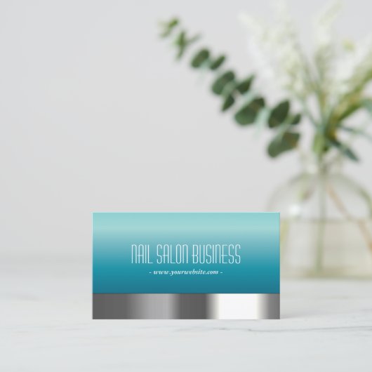 Chic Silver Nail Salon Mode Blue Visitekaartje (Staand voorkant)