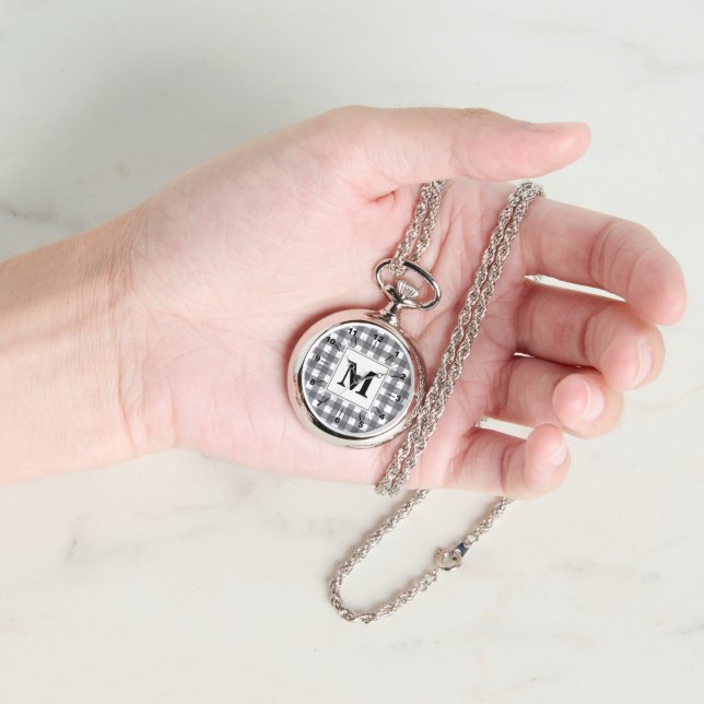 CHIC! ⚪ Silver Necklace Watch Plaid Initial Horloge (Hand)