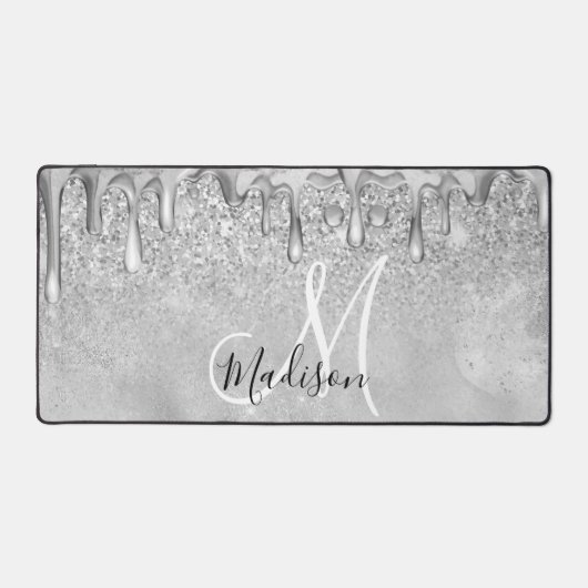 Chic Silver ombre glitter druppelt monogram Bureaumat (Voorkant)