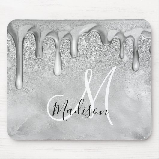 Chic Silver ombre glitter druppelt monogram Muismat (Voorkant)
