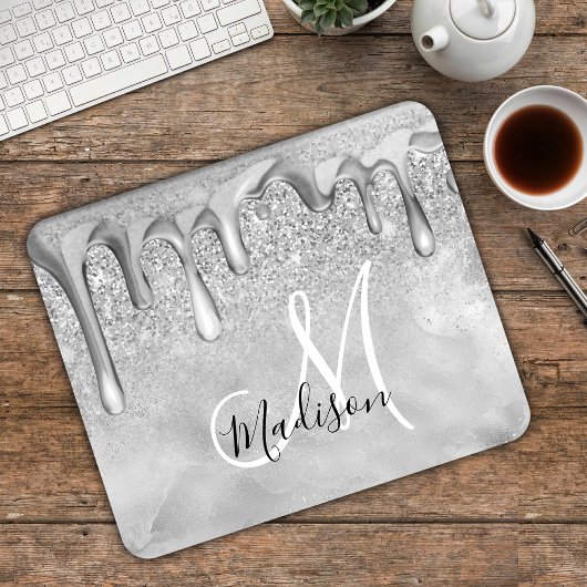 Chic Silver ombre glitter druppelt monogram Muismat