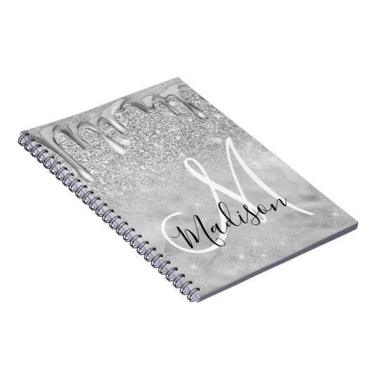 Chic Silver ombre glitter druppelt monogram Notitieboek (Rechterzijde)