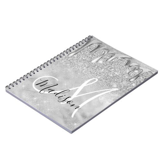 Chic Silver ombre glitter druppelt monogram Notitieboek (Linkerzijde)