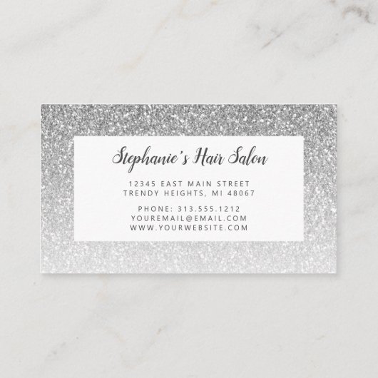 Chic Silver Ombre Glitter Monogram Hair Salon Visitekaartje (Achterkant)
