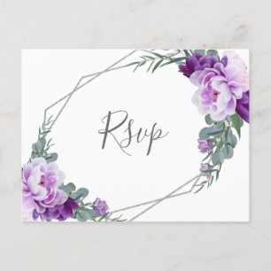 Chic Silver Paarse Floral Eucalyptus Wedding RSVP Briefkaart