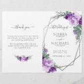 Chic Silver Paarse Floral vouded Wedding Programme (Voorkant)