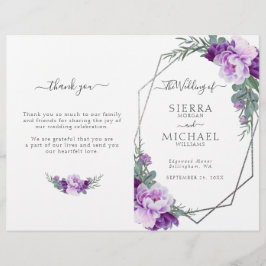 Chic Silver Paarse Floral vouded Wedding Programme