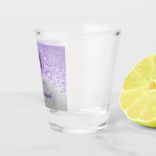 Chic Silver & Paarse Glitter 16e Verjaardag Gift Shot Glas (Rechts)