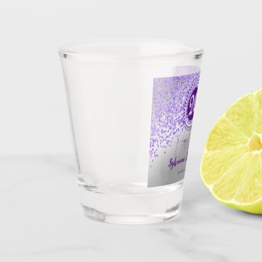 Chic Silver & Paarse Glitter 20e Verjaardag Gift Shot Glas (Links)