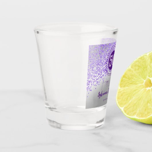 Chic Silver & Paarse Glitter 50ste Verjaardag Gift Shot Glas (Links)