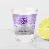 Chic Silver & Paarse Glitter 50ste Verjaardag Gift Shot Glas (Voorkant)