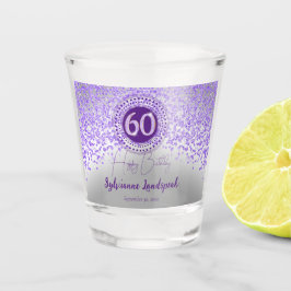 Chic Silver & Paarse Glitter 60e Verjaardag Gift Shot Glas