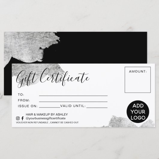 Chic Silver-penseelstreek folie gift certificaat l (Voorkant / Achterkant)