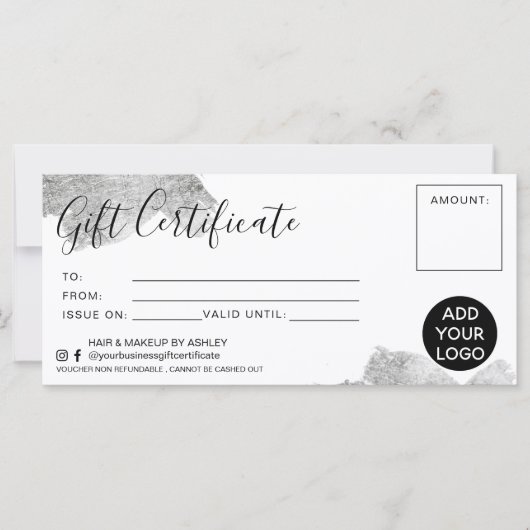 Chic Silver-penseelstreek folie gift certificaat l (Voorkant)