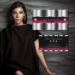 Chic Silver Pink Black Sparging Diamonds Initialen Visitekaartje