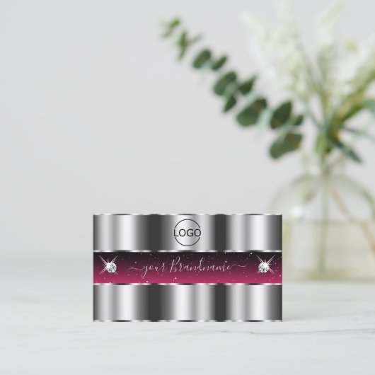 Chic Silver Pink Black Sparging Diamonds Voeg Logo Visitekaartje (Staand voorkant)