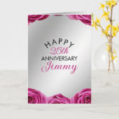 Chic Silver Pink Roses Man 25e Jubileum Kaart (Gele Bloem)